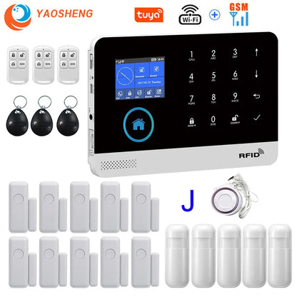 Wireless Home Alarm System Tuya Smart Home WIFI 2G GSM Security Alarms For Home With Motion Sensor With Alexa & Google Home