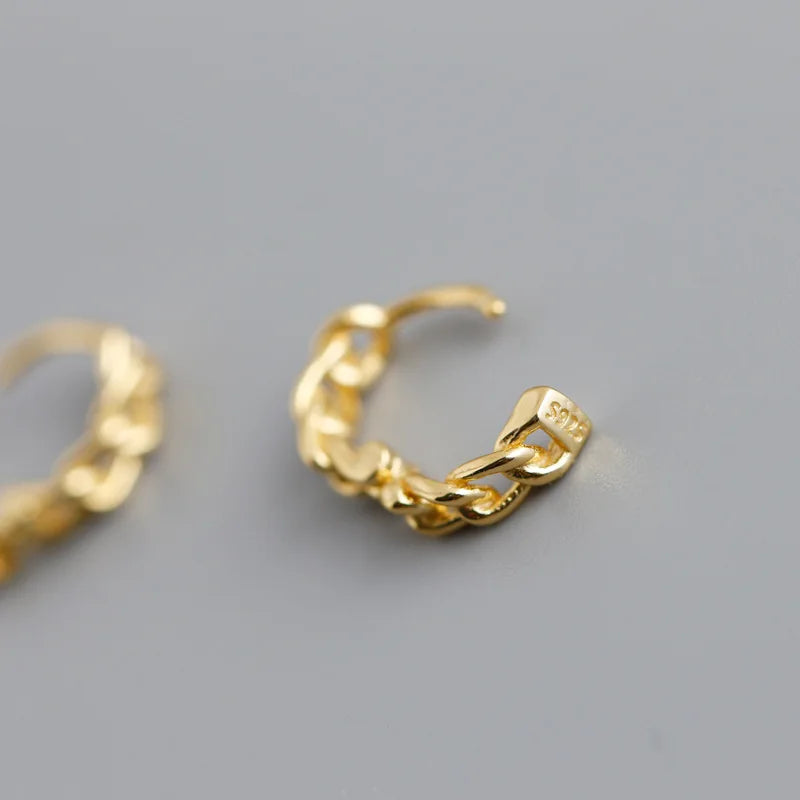 WANTME Genuine 925 Sterling Silver Simple Link Chain Punk Ear Buckle for Women Unisex Hip Hop Earrings Jewelry Accessories 2021