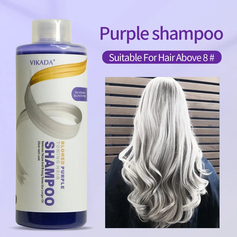 Vikada Blonde Purple Hair Shampoo Removes Yellow and Brassy Tones for Silver Ash Look Blonde Bleached Highlighted Shampoos 500ml