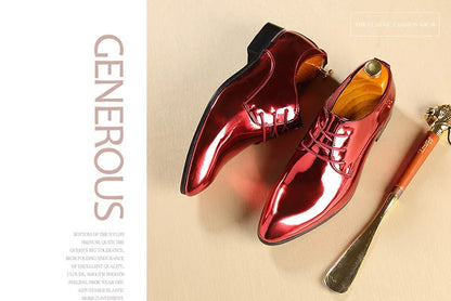 Patent Leather Men Wedding Shoes Gold Blue Red White Oxfords Shoes Designer Pointed Toe Dress Shoes Big Size 37-48