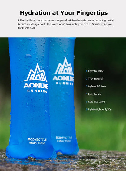 AONIJIE Soft Flask Water Bottle Folding Collapsible Water Bags TPU Free For Running Hydration Pack Waist Bags SD09/10 250/500ml
