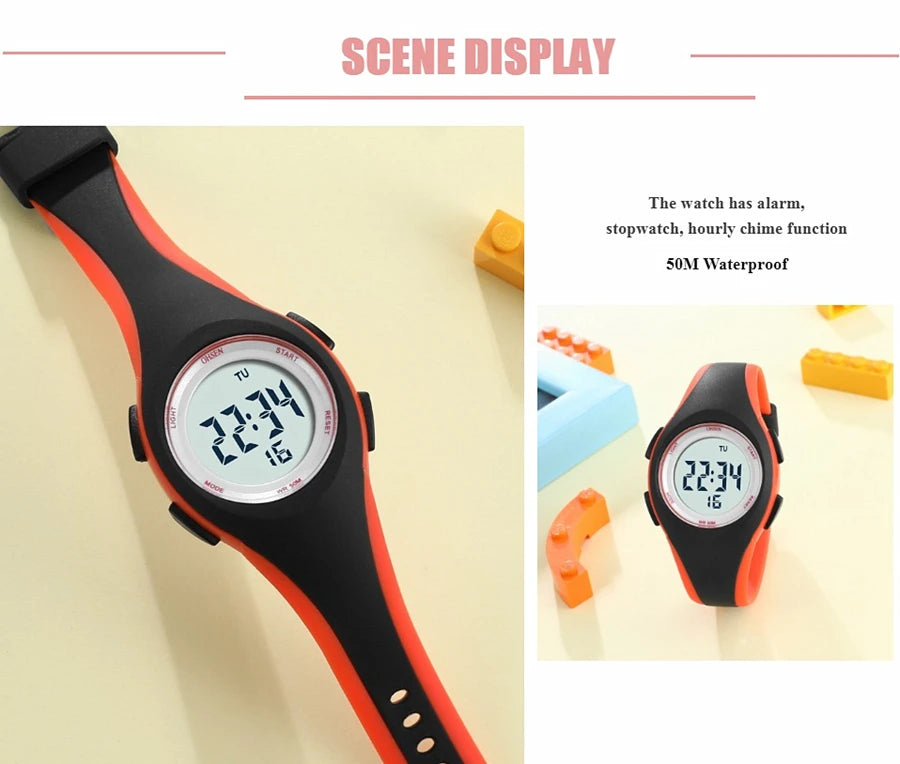 OHSEN Kids Digital Sport Watches 50M Waterproof Electronic Wristwatch Stop Watch LED Clock Children Watch For Boys Girls