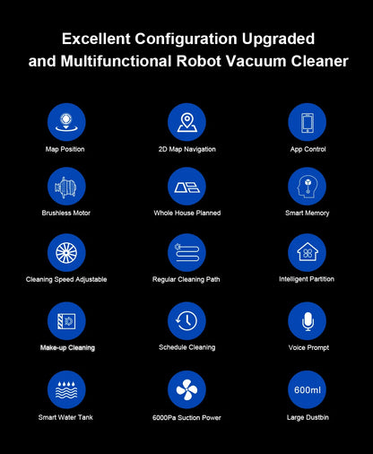 Robot Vacuum Cleaner LIECTROUX/LILIN C30B ,Map Navigation with Memory,Wifi APP Control,6000pa Suction,Smart Electric Water Tank