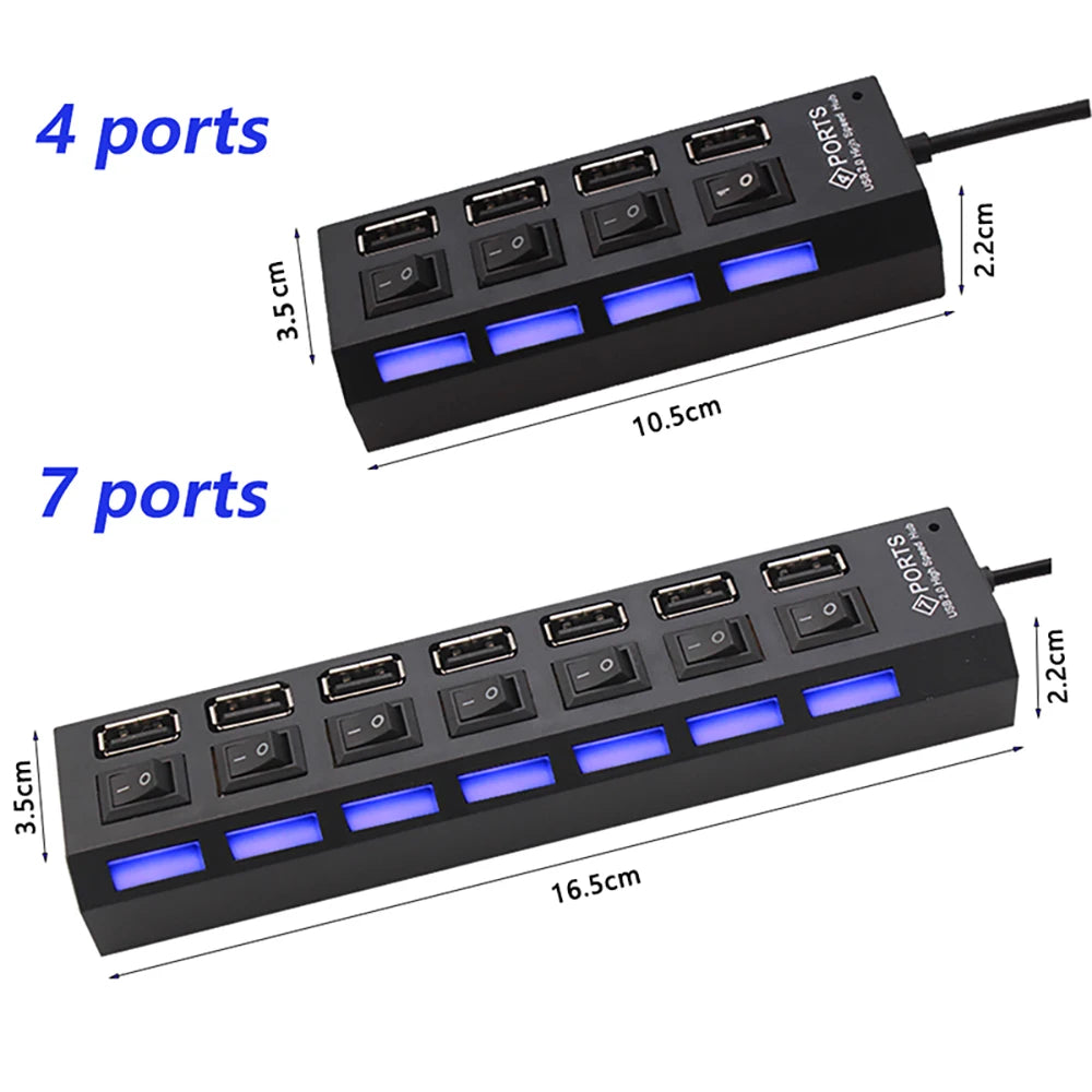 USB 2.0 Hub USB Hub 2.0 Multi USB Splitter Hub Use Power Adapter 4/7 Port Multiple Expander 2.0 USB Hub with Switch for PC