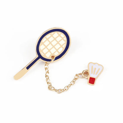 Sports Ball Series Brooch Soccer Basketball Ping Pong Enamel Pin with Chain Cartoon Fashion Accessories Denim Badge Jewelry Gift