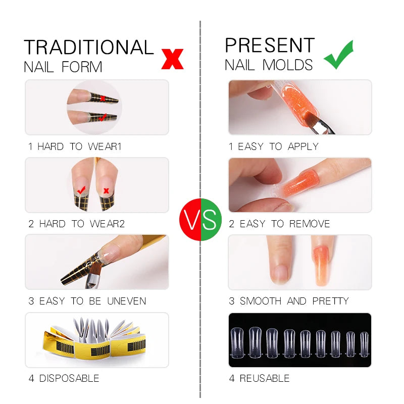 Press On Nails Dual Forms Full Cover False Nails Quick Building Mold Tips Fake Nails Shaping Extend Top Molds Nail Accessories