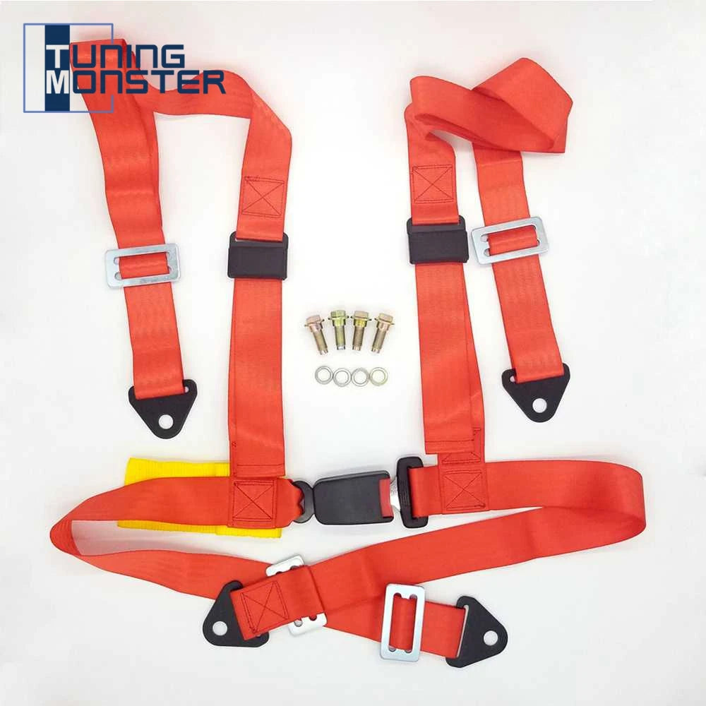 Universal 4 Point Racing Harness 2 Inch Safety Belt Quick Release Snap-In Buckle for Bucket Seats Black Red Blue