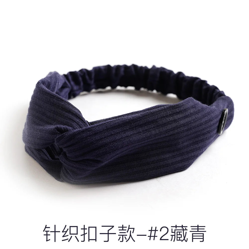 Fashion Women Hair Accessories Masks Anti-leather Button Hair Band Sports Yoga Elastic Cross Solid Color Knitted Headband Fema