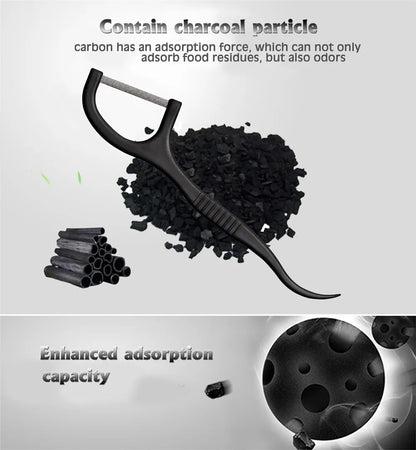 Flat dental floss bamboo charcoal hilo dental toothpick teeth cleaning organic dental teeth floss black teeth stick