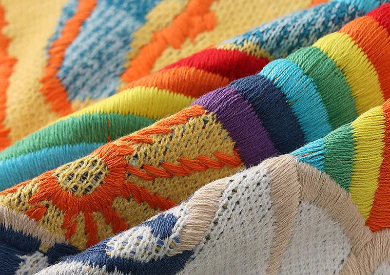 Oversized Sweater Women 2025 Fashion Rainbow Striped Embroidered Letters Knitted Pullovers Loose Casual Streetwear Tops C-119