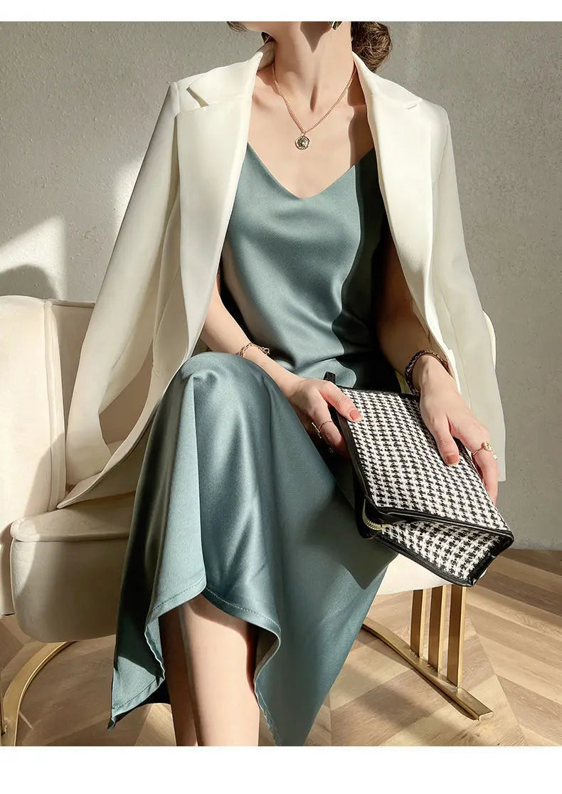 Vintage Satin Women's Dress Summer Sexy Spaghetti Strap Long Party Maxi Dresses Midi Robe Female Clothing