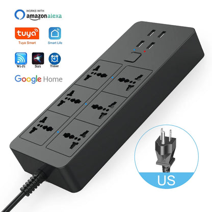 Smart Power Strip WIFI  Universal with 5V3.1A Alexa Googlehome Bluetooth Control Multi Plug 6AC 4USB Voice Contro UK/EU/US/AU