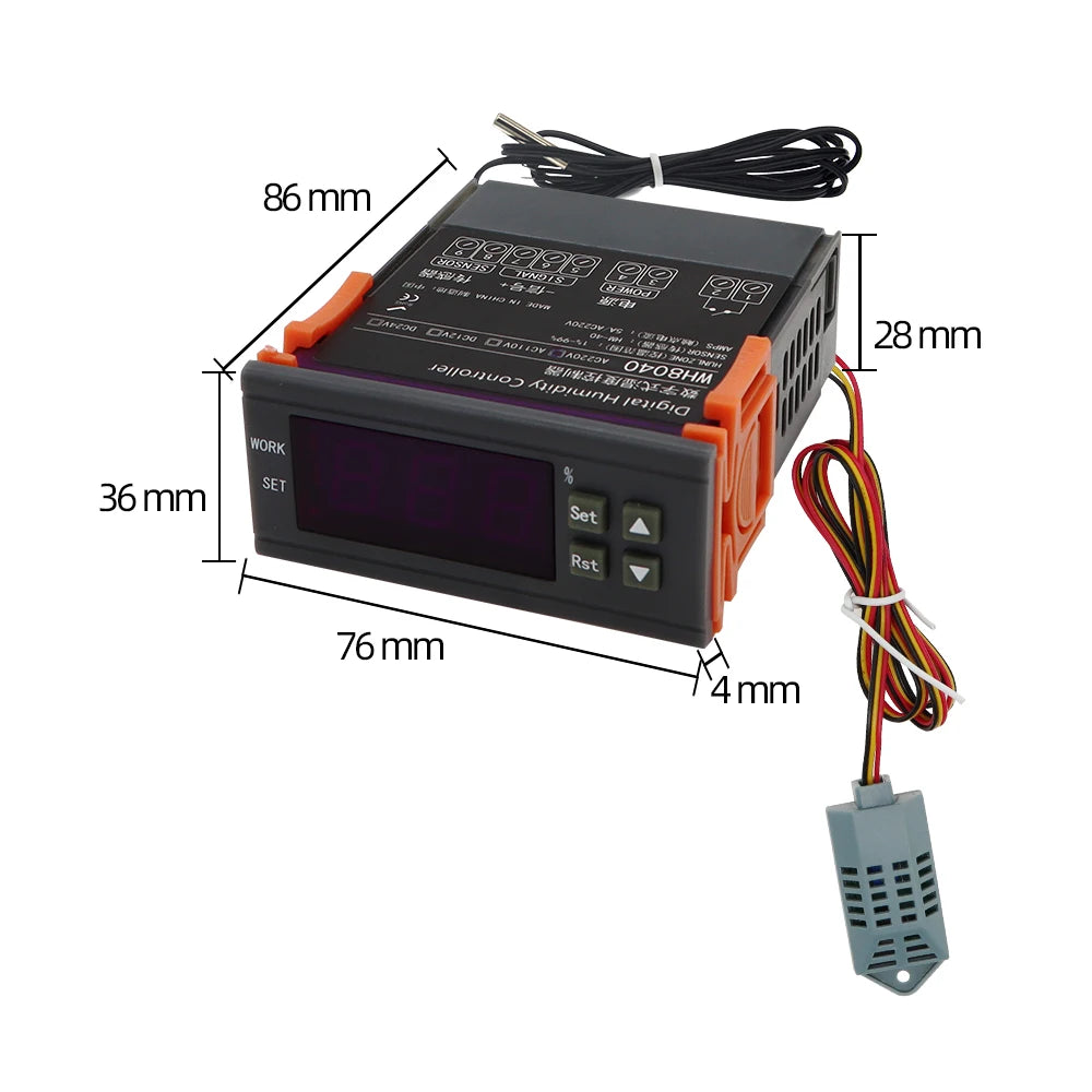 WH8040 Temperature&Humidity Controller 1% ~ 99% Air Refrigeration Thermostat for Home Fridge Lab Cooler 12V/24V/220V