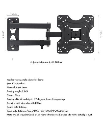 TV Wall Mount Swivel Tilt Rotation Full Motion Adjustable Articulating for Most 17-43 inch LED, LCD Monitor Wall Mount