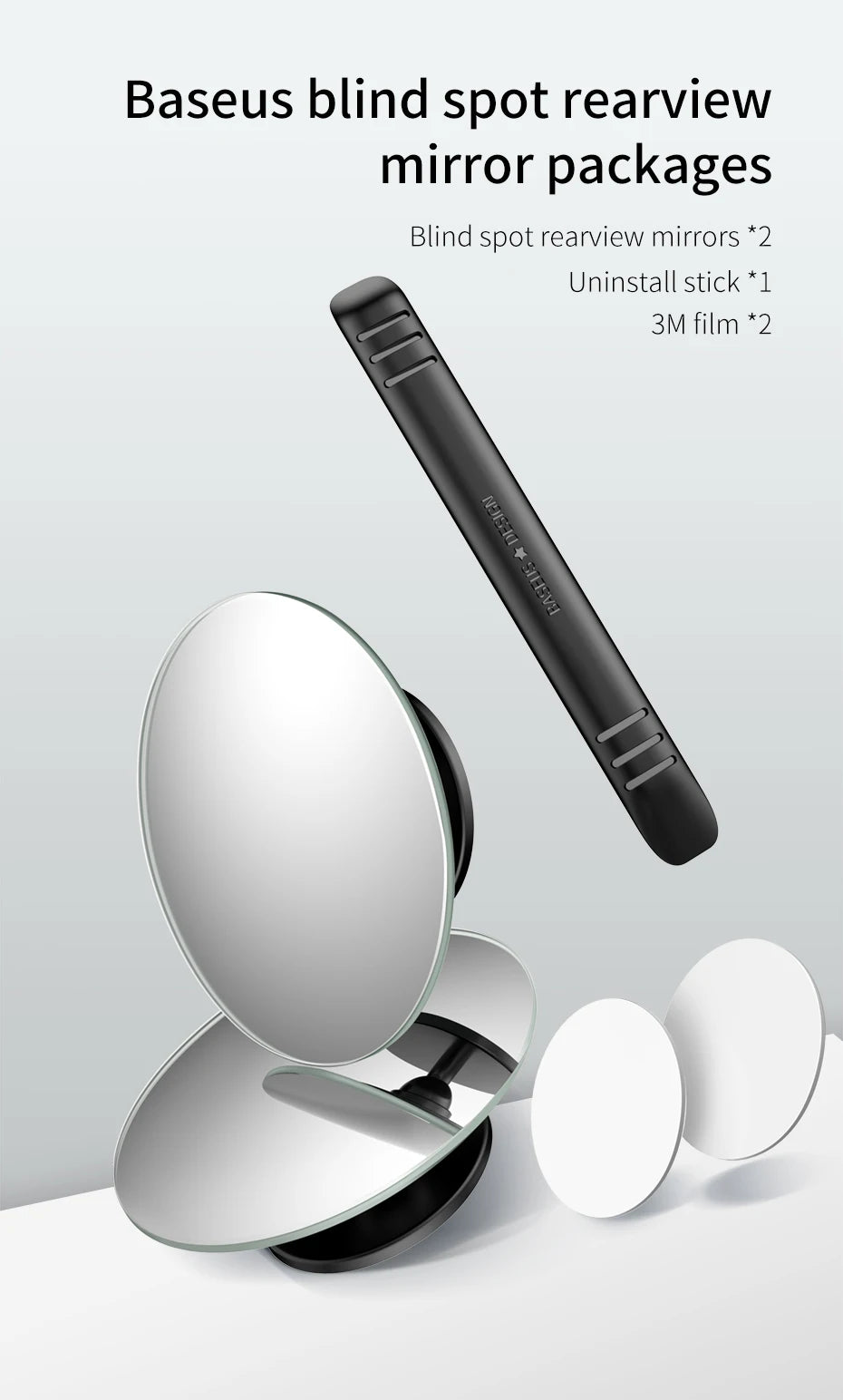 Baseus 2pcs Car Rear View Mirror Full Vision 360 Degree Wide Anger Parking Assitant Waterproof Auto Rearview Blind Spot Mirror