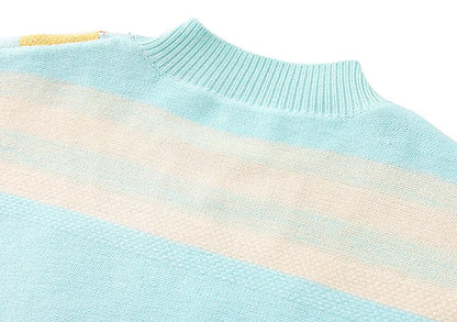 Oversized Sweater Women 2025 Fashion Rainbow Striped Embroidered Letters Knitted Pullovers Loose Casual Streetwear Tops C-119