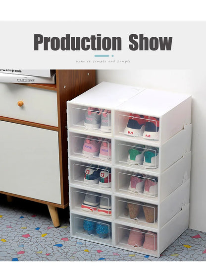 6pcs Transparent Shoe Box Thickened Dustproof Desktop Cosmetic Storage Box Stackable Combination Shoe Cabinet Shoe Organizers