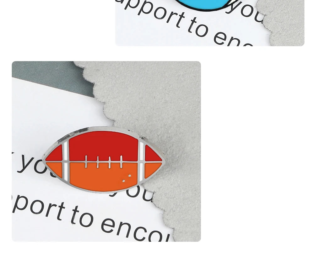 Sports Ball Series Brooch Soccer Basketball Ping Pong Enamel Pin with Chain Cartoon Fashion Accessories Denim Badge Jewelry Gift