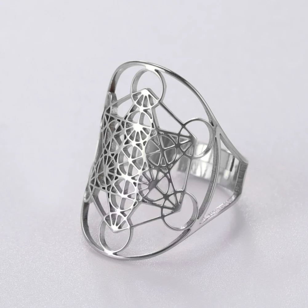 Cooltime Archangel Metatron Rings Cube Stainless Steel for Women Men Salomon Jewelry Secret Geometry Finger Accessories Amulet