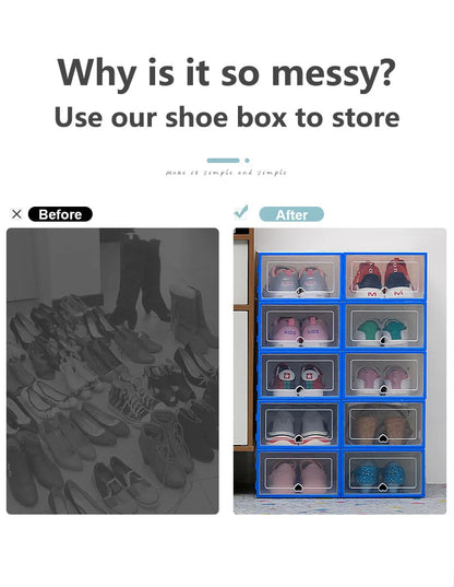 6pcs Transparent Shoe Box Thickened Dustproof Desktop Cosmetic Storage Box Stackable Combination Shoe Cabinet Shoe Organizers