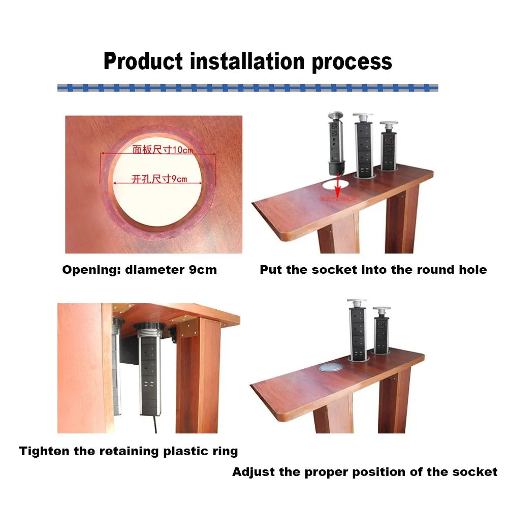 Pop up the socket; Embedded desktop socket; 3-digit AC power USB-A/C Supercharging PD 20W; Used for conference desks, kitchen an