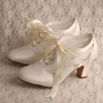 Customized Block Heels for Ladies Wedding Shoes Womens Ivory White Bridal Boot 7.5CM