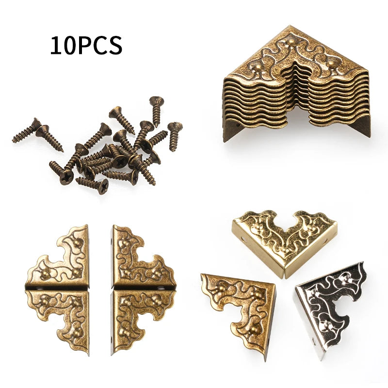 10Pcs 25mm Antique Furniture Metal Crafts Jewelry Box Corner Foot Wooden Case Corner Protector Decorative Corner
