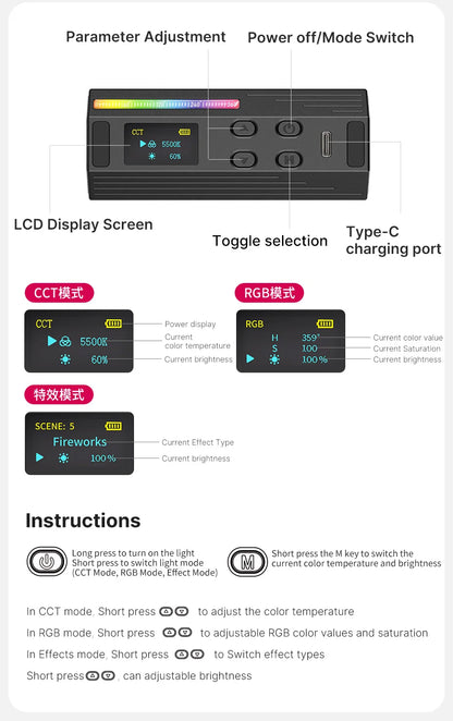 Ulanzi i-Light Handheld Light Stick RGB Led Video Light 2500-9000K Photography Light Rgb Ice Light Tube Light for Youtube Live