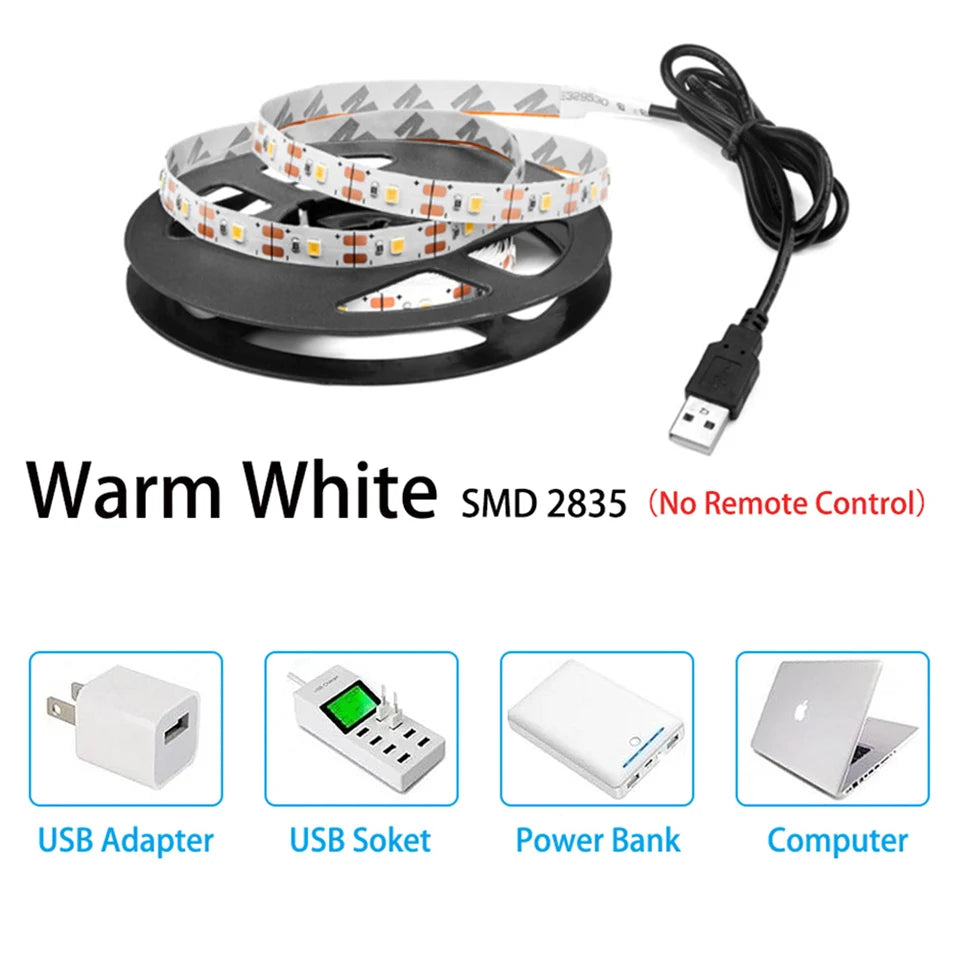 LED Strip Light 2835 5050 USB Bluetooth Flexible Lamp Tape 3key Sound Sensor RGB Ribbon 1M 2M 3M 4M DC5V Decoration TV BackLight