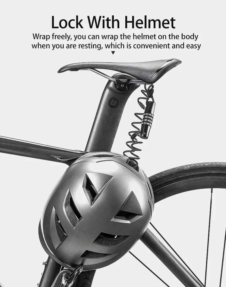 ROCKBROS Mini Password Lock Anti-theft Bicycle Durable Steel Wire Lock Helmet Lock Chain Bike Frame Lock Bike Accessories