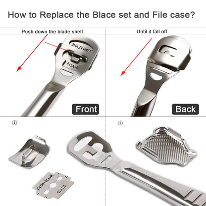 Foot Callus Shaver Heel Hard Skin Remover Hand Feet Pedicure Razor Tool Shavers Stainless Steel Handle 10 Blades Foot Care Tools