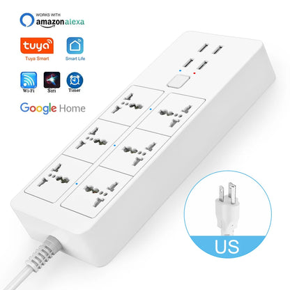 Smart Power Strip WIFI  Universal with 5V3.1A Alexa Googlehome Bluetooth Control Multi Plug 6AC 4USB Voice Contro UK/EU/US/AU
