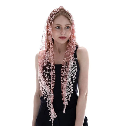 Embroidered Lace Scarf for Church Shawl Catholic Veil Church Scarf Sheer Floral Scarves Prayer Shawl Spanish Mantilla for Church