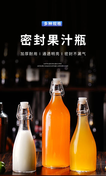 Enzyme Bottle,Bartender Tool,Fresh Lemon Lime Kitchen Oil Bottle,Jars With Lid Seal Buckle Plastic Storage Container Glass