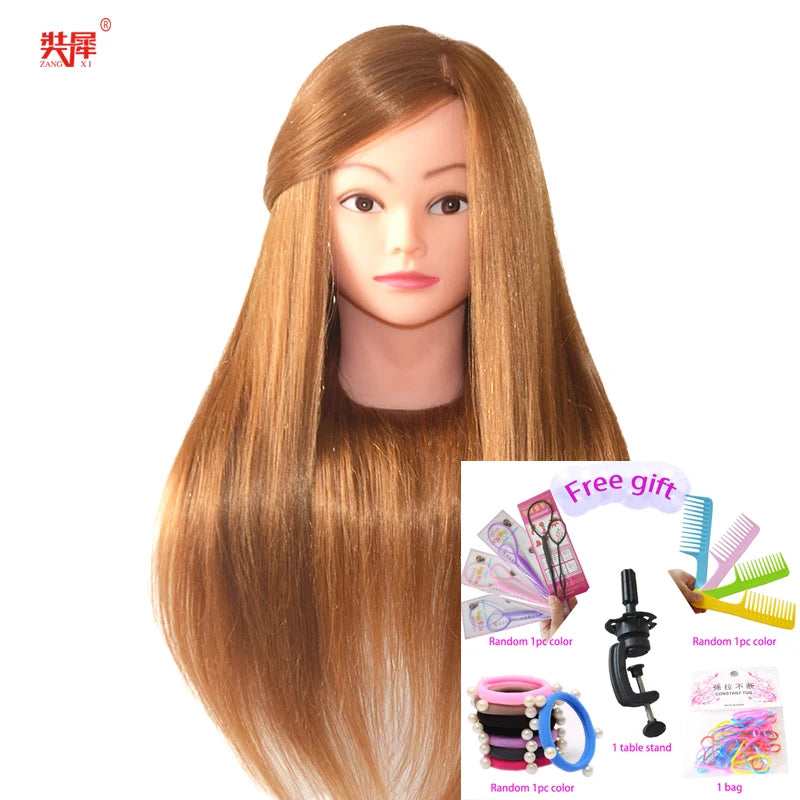 85%Real Hair Doll Head For Hairstyle Professional Training Head Kit Mannequin Head Styling To Practice Hot Curl Iron Straighten