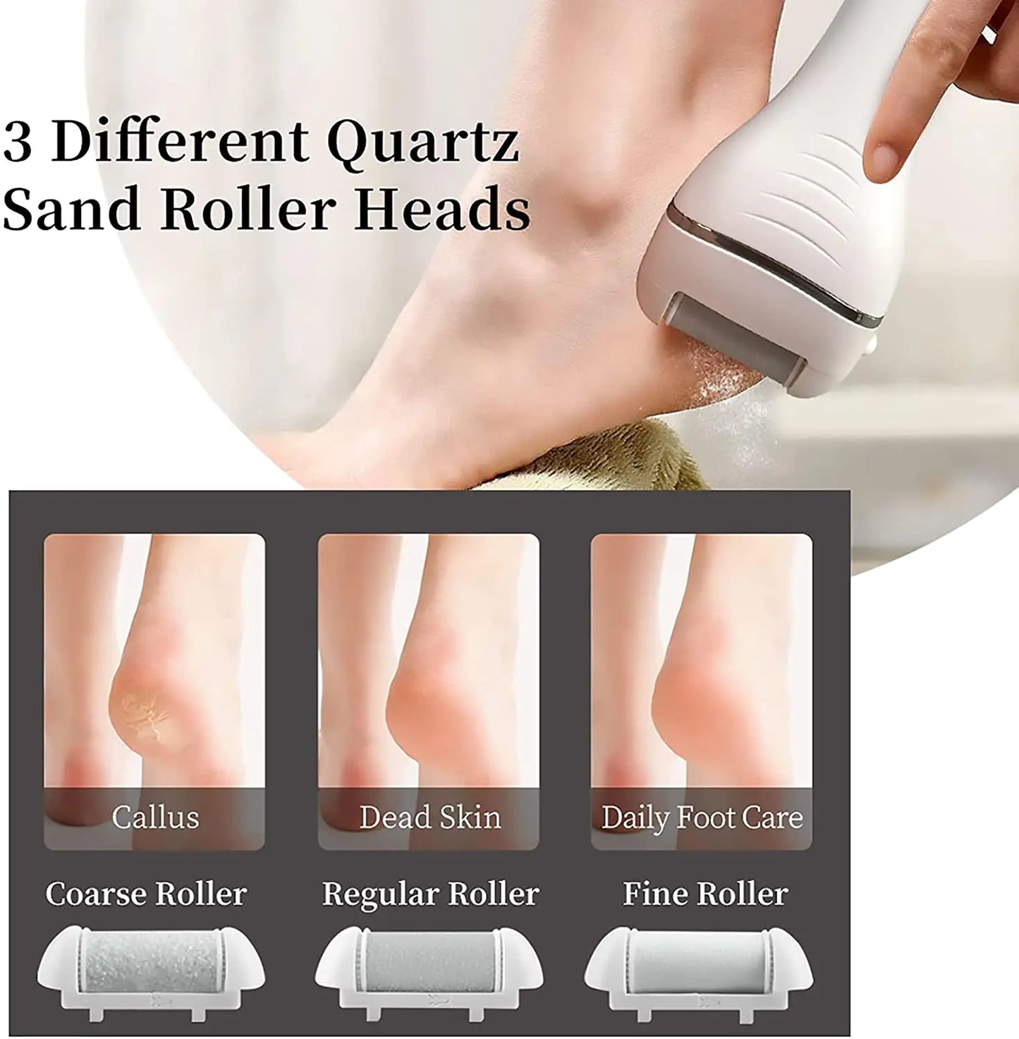 6 Pcs Foot Care Tool Heads Hard Skin Remover Refills Replacement Rollers for Cracked Heels Calluses and Dead Skin Black