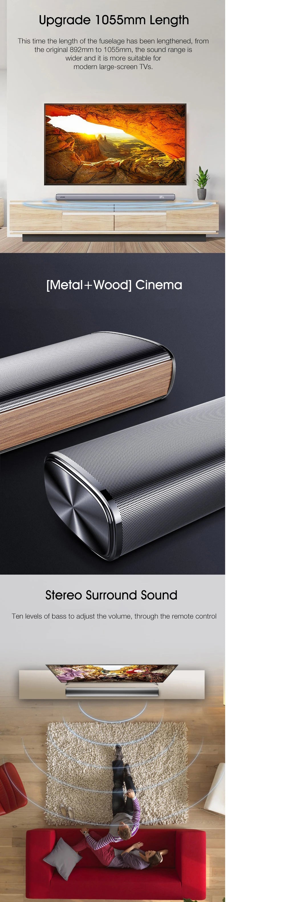 Soundbar Home Theater TV Audio 5.1 Bluetooth Dsektop Speakers 80W High Power Living Room Wall Mounted Remote Control Fully