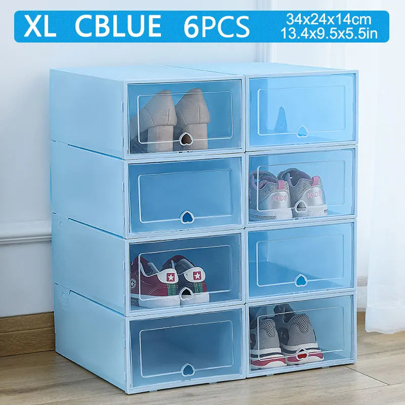 6pcs Transparent Shoe Box Thickened Dustproof Desktop Cosmetic Storage Box Stackable Combination Shoe Cabinet Shoe Organizers