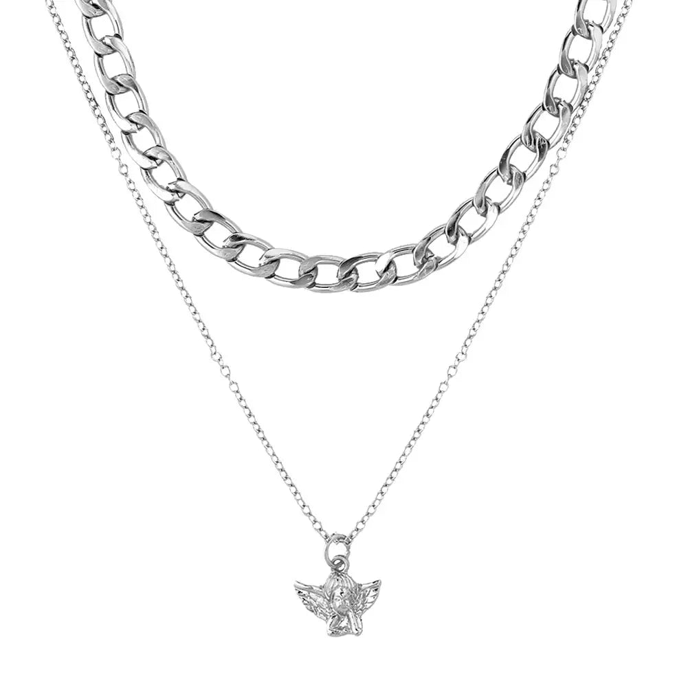 New Multi Layer Butterfly Dragon Charms Crystal Necklaces For Women Punk Golden Angel Letter Clavicle Chain Hiphop Gifts Jewelry