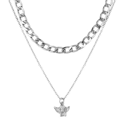 New Multi Layer Butterfly Dragon Charms Crystal Necklaces For Women Punk Golden Angel Letter Clavicle Chain Hiphop Gifts Jewelry