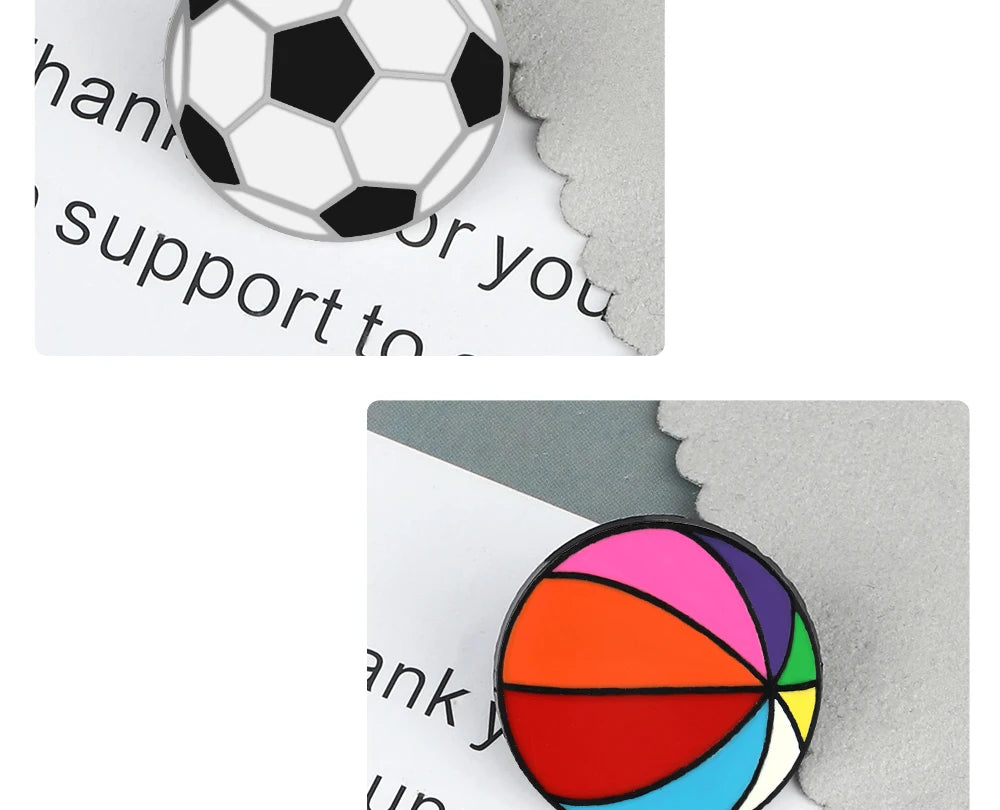 Sports Ball Series Brooch Soccer Basketball Ping Pong Enamel Pin with Chain Cartoon Fashion Accessories Denim Badge Jewelry Gift
