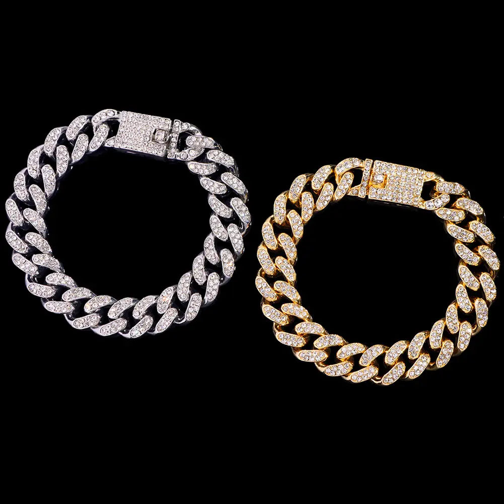 Iced Out Rhinestone Cuban Link Chain Bracelet for Women Luxury Bling Crystal Cuban Chunky Bracelets Men Punk Hip Hop Jewelry