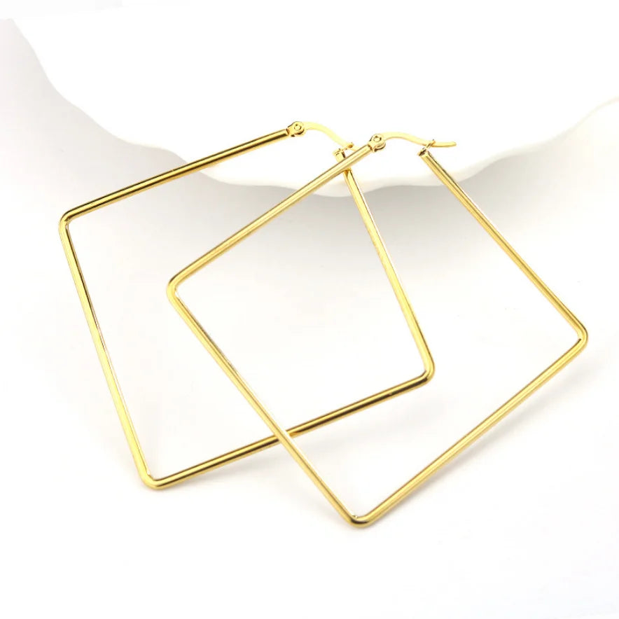 Titanium Steel Exaggerated Geometric Square Rhombus Hoop Earrings for women Big Earring Statement Ear Ring Nightclub Jewelry