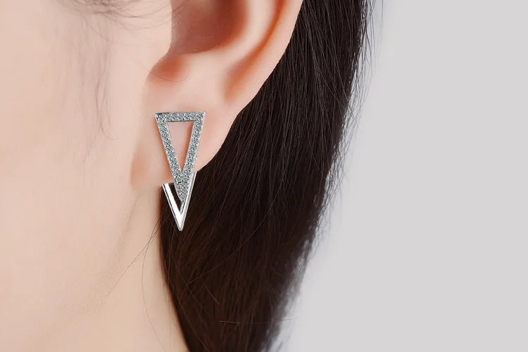 New in 925 Sterling Silver Double Triangle Zircon Stud Earrings For Women Luxury Jewelry Novelties 2023 Trend to Sell