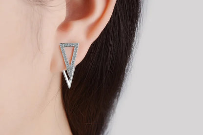 New in 925 Sterling Silver Double Triangle Zircon Stud Earrings For Women Luxury Jewelry Novelties 2023 Trend to Sell