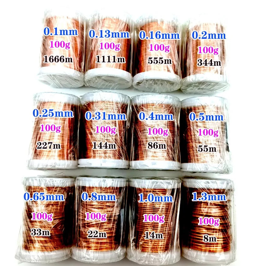 0.1mm 0.2mm 0.4mm 0.5mm 1mm 1.3mm Copper Wire Magnet Wire Enameled Copper Winding Wire Coil Copper Wire Winding Wire Weight 100g