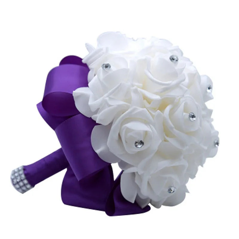 rosa flor Beautiful White Ivory Bridal Bridesmaid Flower Wedding Bouquet Artificial Flower Rose Bouquet Crystal Bridal Bouquets
