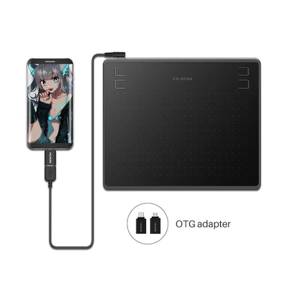 Huion HS64 6x4 Inch Graphics Tablet Ultrathin Drawing Tablet PW100 Battery-Free Pen Tablet Customized Press Keys Android Support