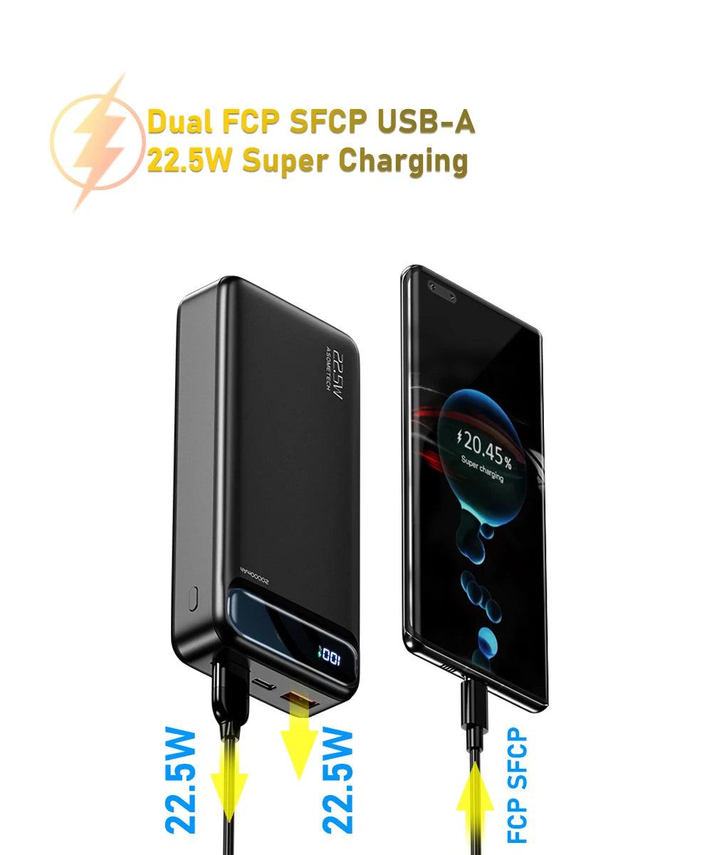 Power Bank 20000mAh 22.5W SCP Portable Charger Powerbank 10000 mAh External Battery PD 20W Fast Charging For iPhone 13 Xiaomi mi