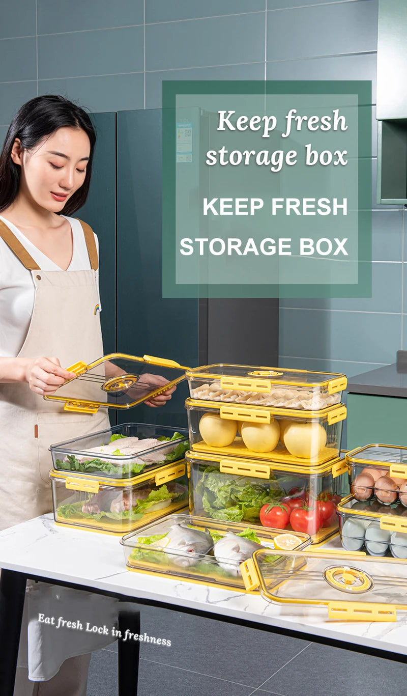 1PCS Timekeeping Kitchen Fridge Organizer Storage Box Lid Refrigerator Thickened Food Pantry Storage Drawer Box Containers Tools